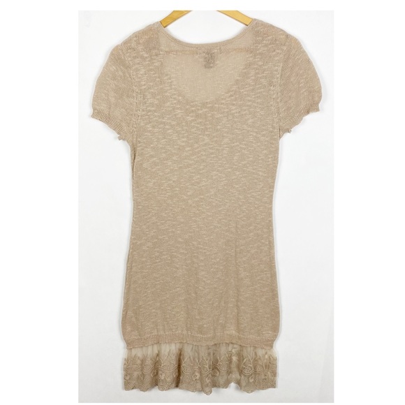 Say What Lace Detail Tunic Top Tan Size Medium - Picture 2 of 5